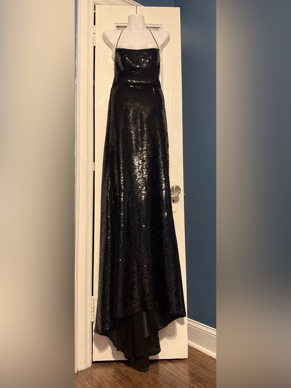 Sherri Hill Black Sequin Open Lattice Lace Up Back Formal Gown Dress 0